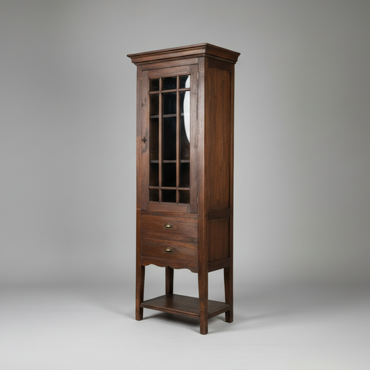 Антикварен орехов шкаф с витраж (Antique Walnut Display Cabinet with Original Glass) – Западна Европа 1900-1920 – Side View