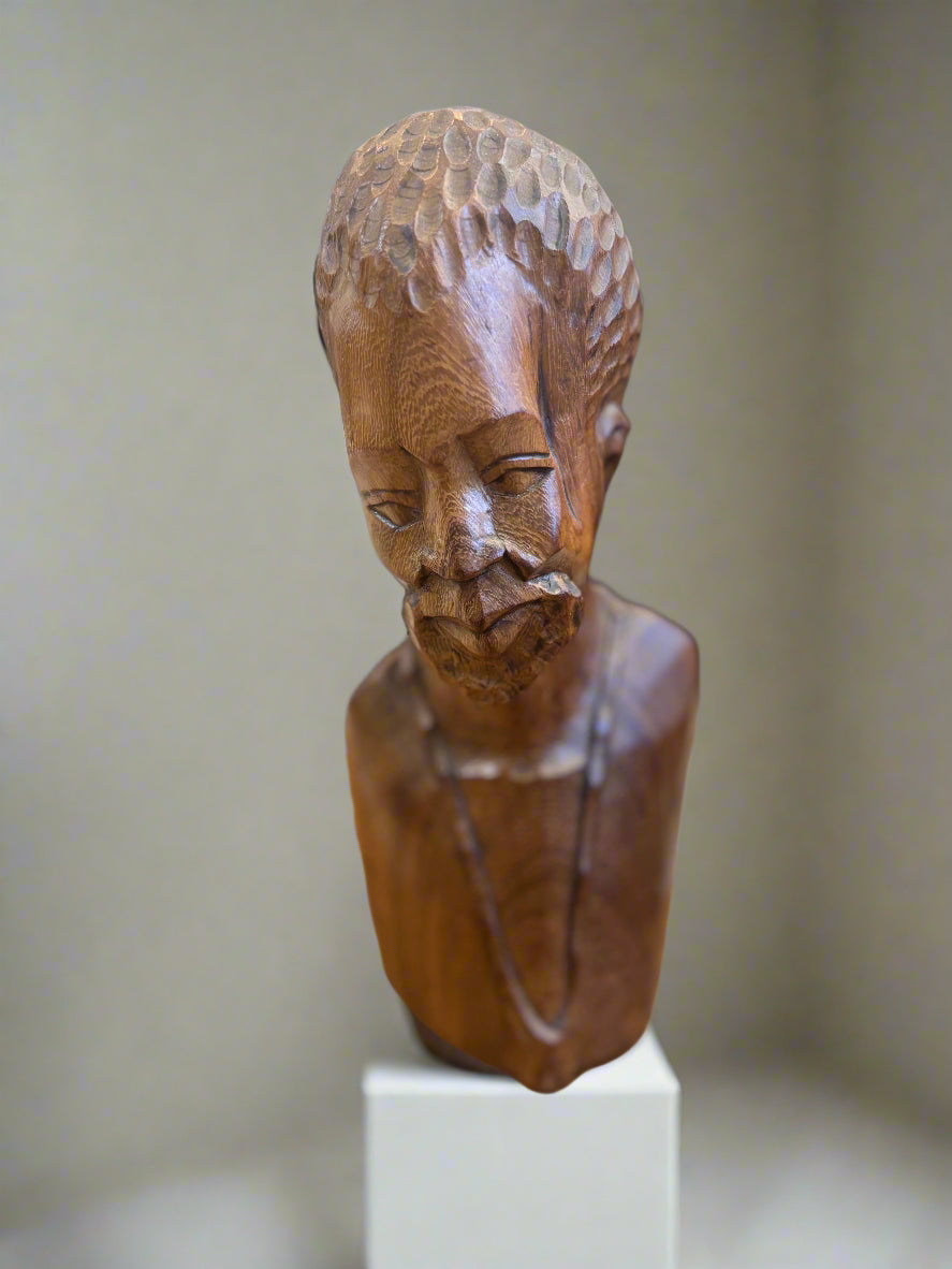 РЪЧНО РЕЗБОВАН АФРИКАНСКИ ДЪРВЕН БЮСТ-МЪЖКА ФИГУРА