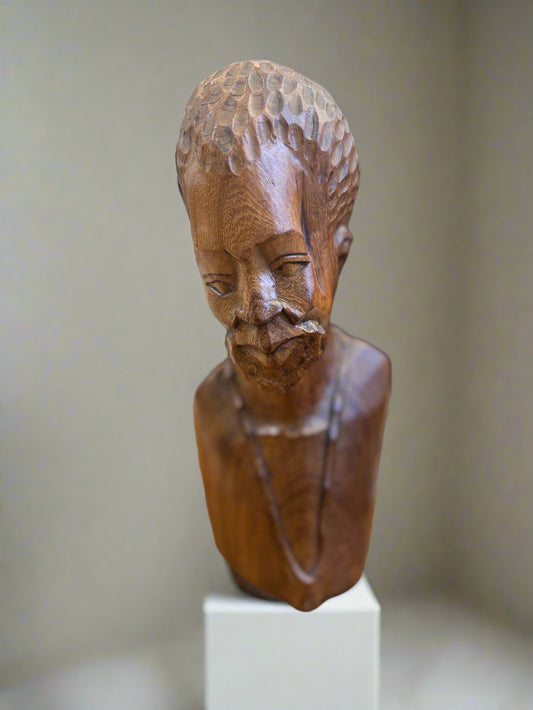 РЪЧНО РЕЗБОВАН АФРИКАНСКИ ДЪРВЕН БЮСТ-МЪЖКА ФИГУРА
