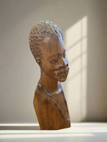 РЪЧНО РЕЗБОВАН АФРИКАНСКИ ДЪРВЕН БЮСТ-МЪЖКА ФИГУРА