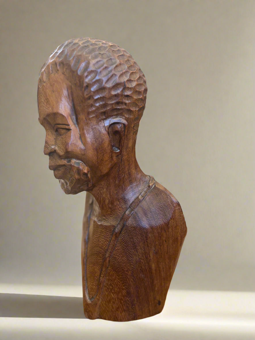 РЪЧНО РЕЗБОВАН АФРИКАНСКИ ДЪРВЕН БЮСТ-МЪЖКА ФИГУРА