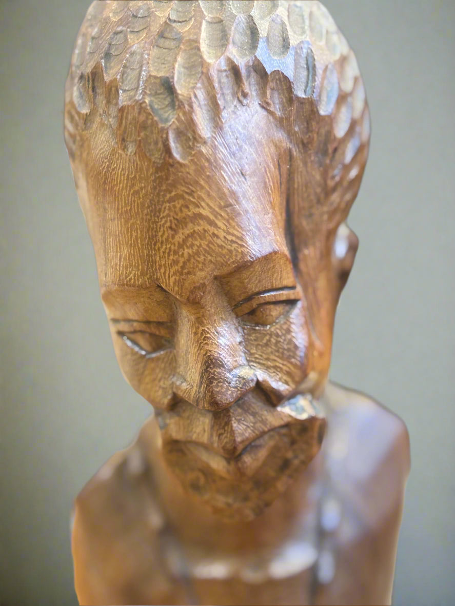 РЪЧНО РЕЗБОВАН АФРИКАНСКИ ДЪРВЕН БЮСТ-МЪЖКА ФИГУРА