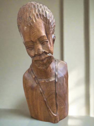 РЪЧНО РЕЗБОВАН АФРИКАНСКИ ДЪРВЕН БЮСТ-МЪЖКА ФИГУРА