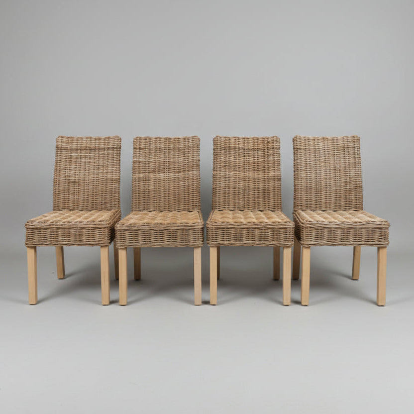 Комплект от 4 стола с плетен ратан (Set of 4 Rattan Dining Chairs) - Modern Farmhouse стил - Front View