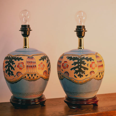 Чифт дизайнерски керамични лампи My Dutch House (Pair of Designer Ceramic Lamps by My Dutch House) – Лазурно синьо – Full Perspective
