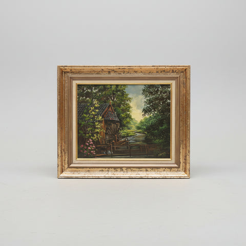 Пейзаж с горска воденица в масивна рамка (Watermill Forest Landscape in Ornate Frame) – Масло върху платно – Full Frontal View